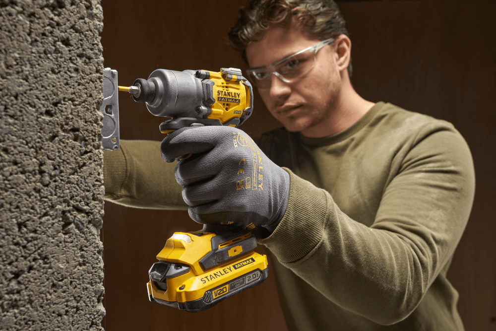 18V STANLEY® FATMAX® V20 Cordless Brushless 3-Speed Impact Driver with 2 x 2.0Ah Lithium Ion Batteries, Charger and Kit Box